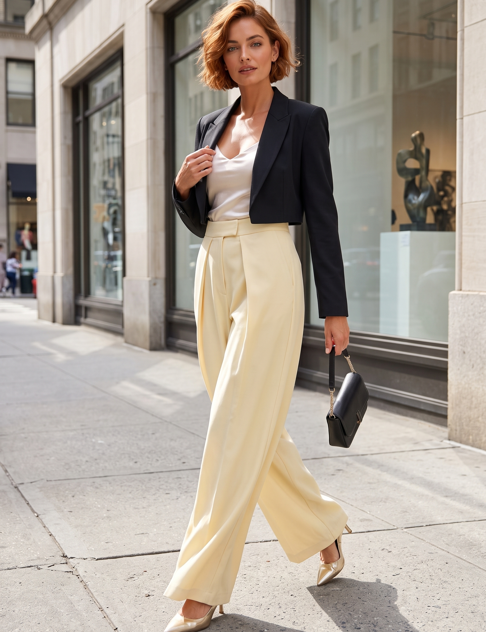 Pantalon large noir plis devant | Variante Jaune - Lifestyle | Lounelle Paris