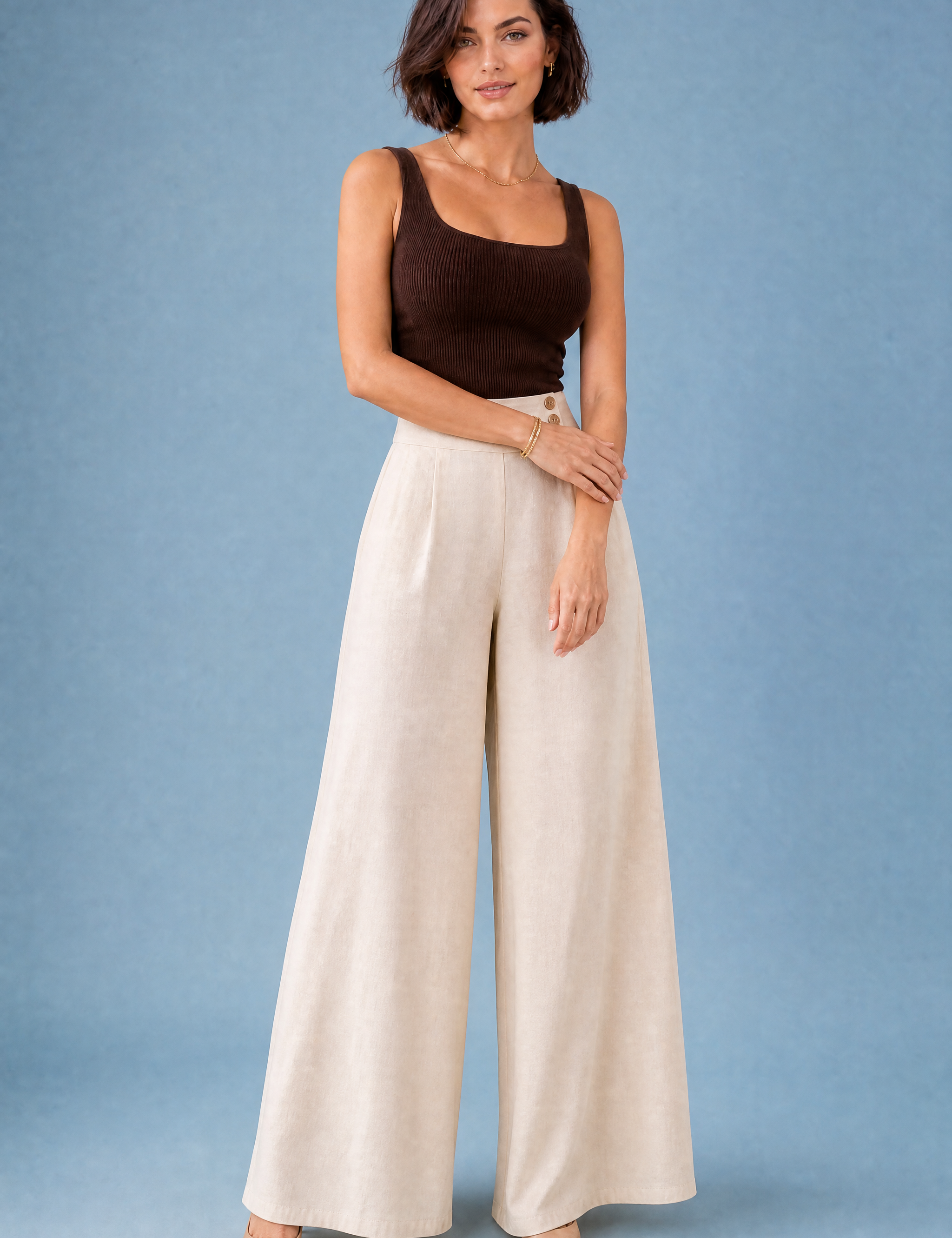 Pantalon palazzo fluide | Variante Beige | Lounelle Paris