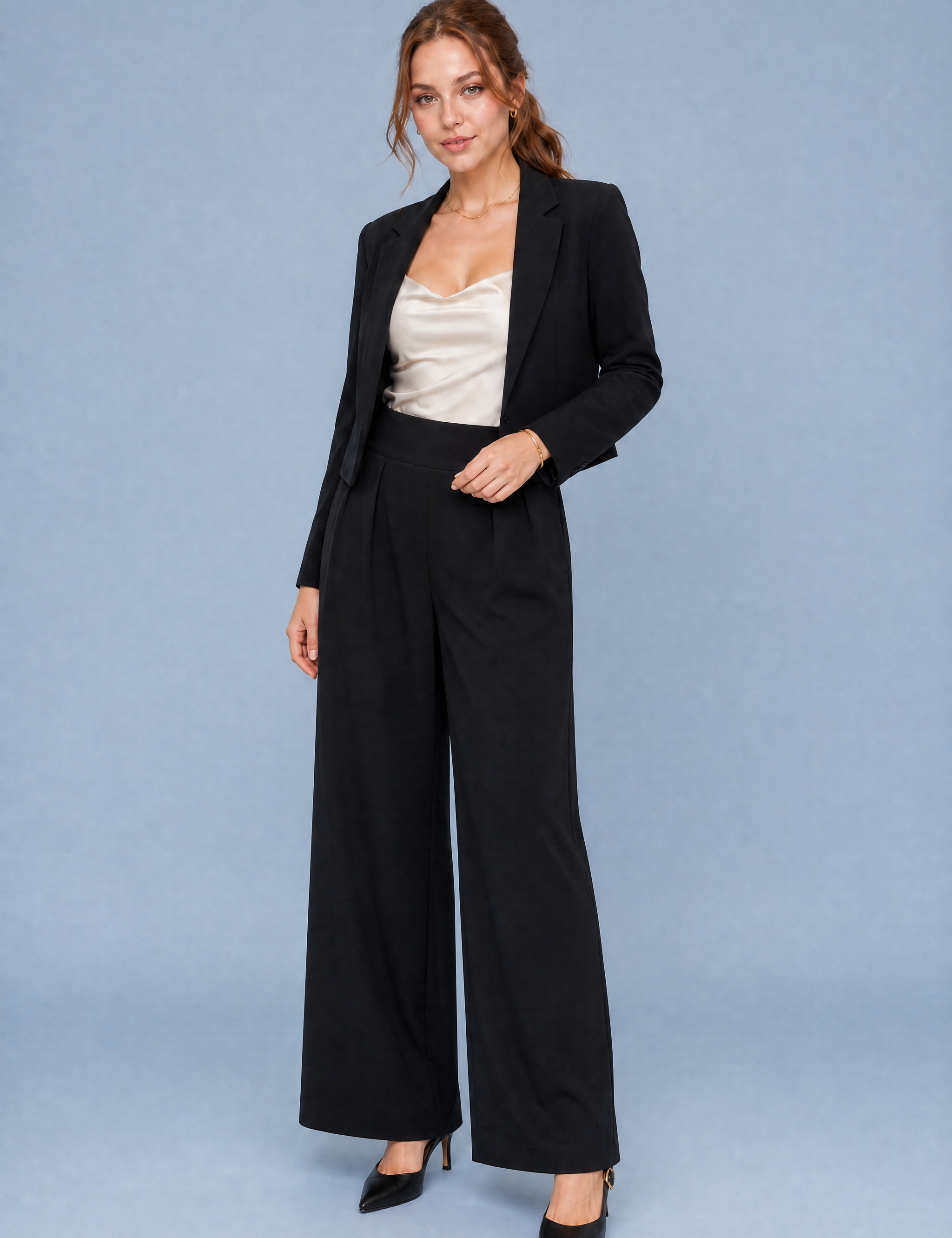 Pantalon large taille haute plissé | Variante Noir | Lounelle Paris
