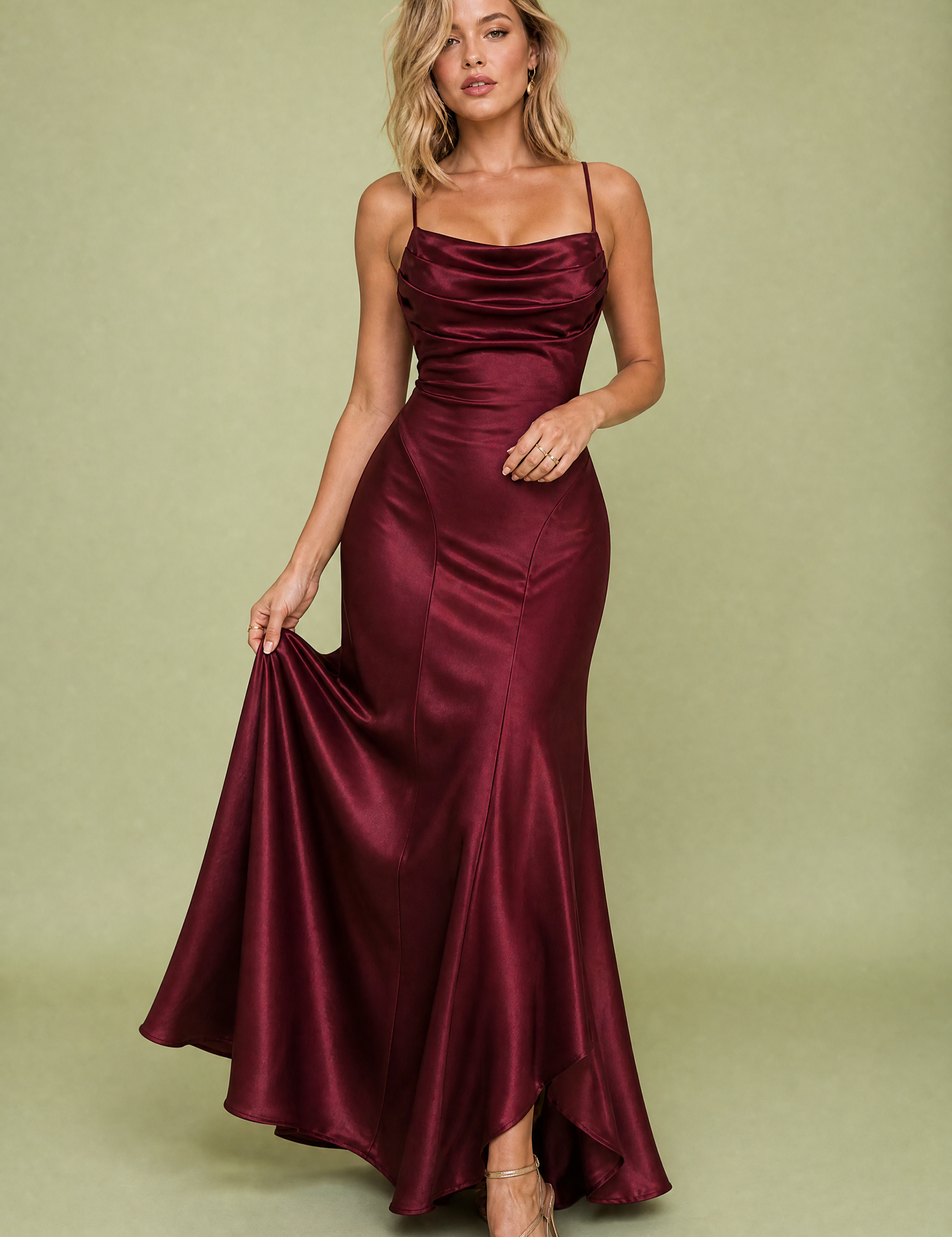 Robe longue bordeaux dos lacé | Vue de face | Lounelle Paris