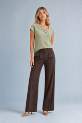 Beige asymmetrisk draperad T-shirt