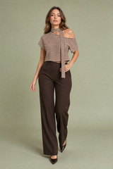 Brun randig off-shoulder topp