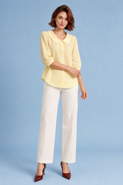 Chemisier col rond manches bouffantes | Variante Jaune | Lounelle Paris