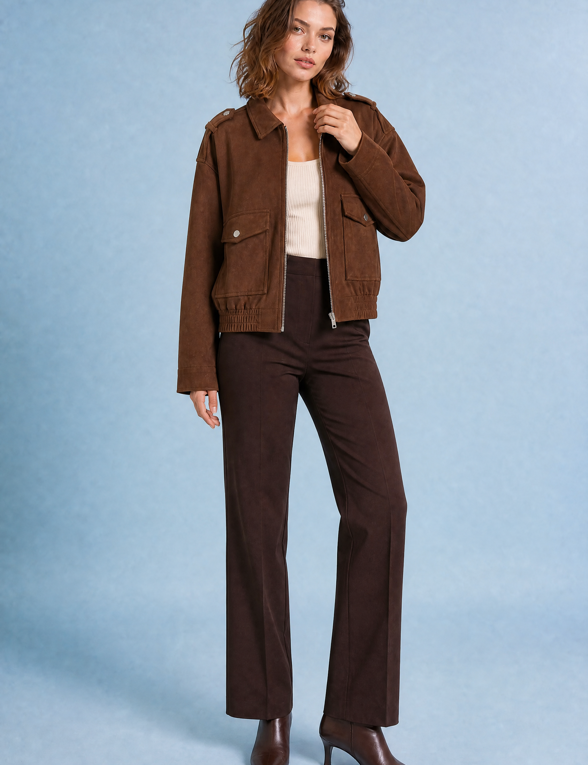 Veste ample effet suédine | Variante Marron | Lounelle Paris