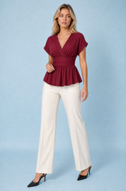 Blouse col V taille cintrée | Variante Bordeaux | Lounelle Paris
