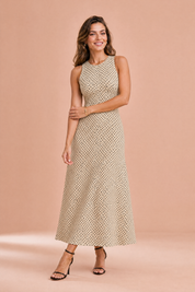 Robe longue à pois dos nu | Variante Beige | Lounelle Paris