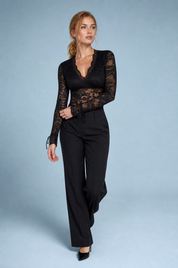 Body noir en dentelle manches longues | Vue de face | Lounelle Paris