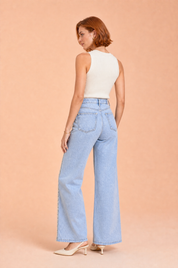 Jean bleu jambe large crochet | Vue de dos | Lounelle Paris