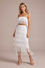 Vitt bandeau-set med fransar