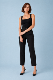 Pantalon droit taille haute 7/8 | Variante Noir | Lounelle Paris