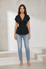 Blouse col V taille cintrée