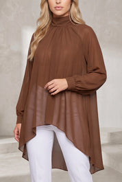 Blouse marron col montant asymétrique | Lounelle Paris