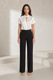 Blouse satinée col montant manches courtes | Lounelle Paris
