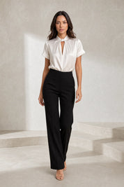 Blouse satinée col montant manches courtes | Lounelle Paris