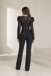 Body noir en dentelle à manches bouffantes | Lounelle Paris