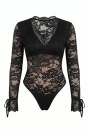 Body noir en dentelle manches longues | Lounelle Paris