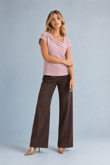 Beige asymmetrisk draperad T-shirt