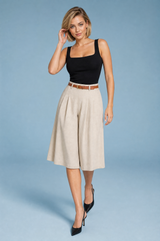 Beige högmidjade shorts med bälte