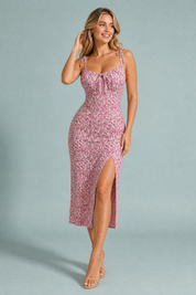 Robe midi florale à fente | Vue de face | Lounelle Paris