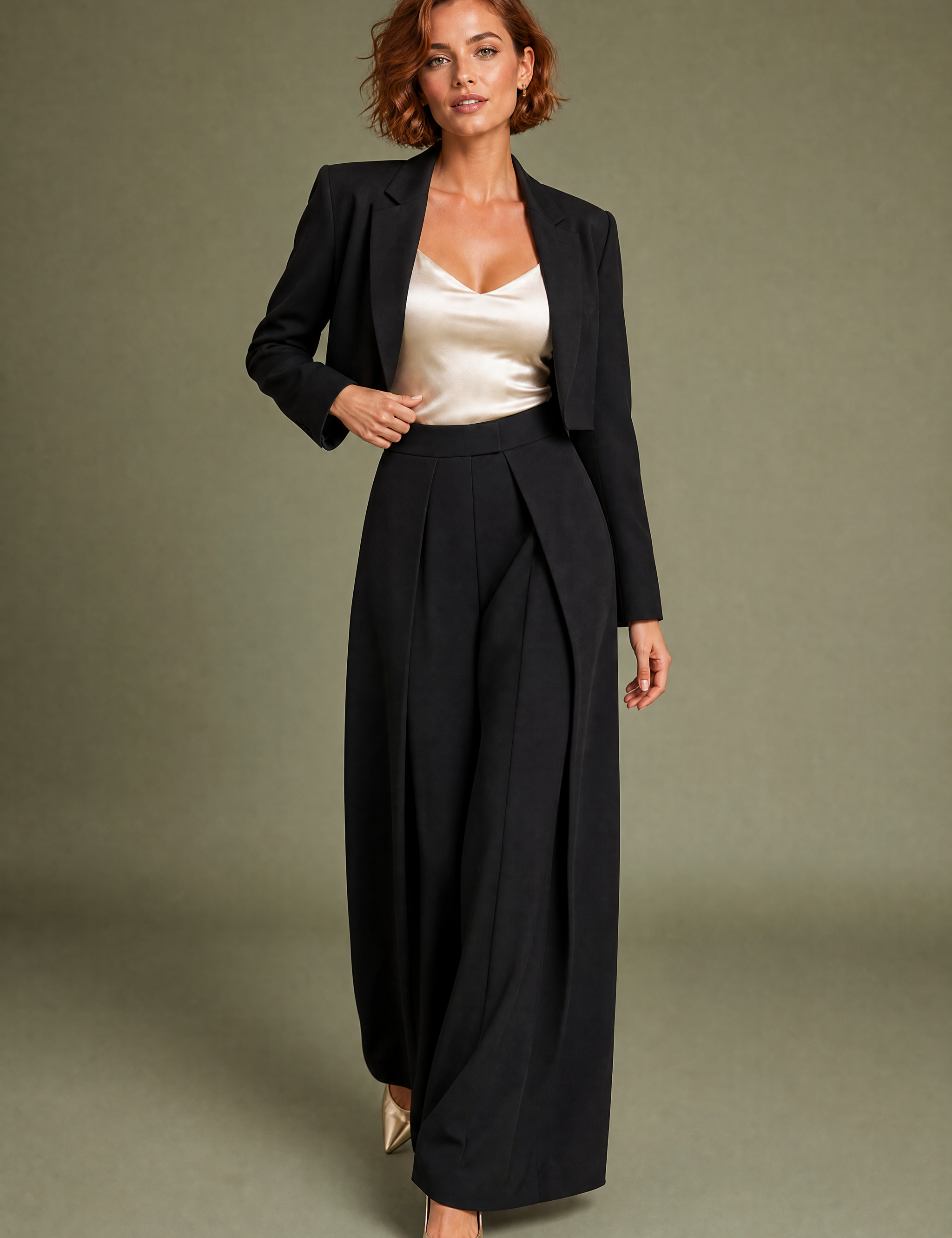 Pantalon large noir plis devant | Vue de face | Lounelle Paris