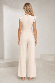 Combinaison beige col carré jambes larges | Lounelle Paris