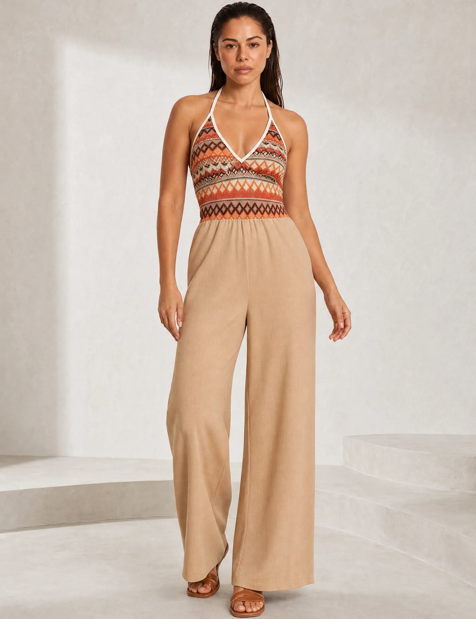 Combinaison beige col licou dos nu | Lounelle Paris