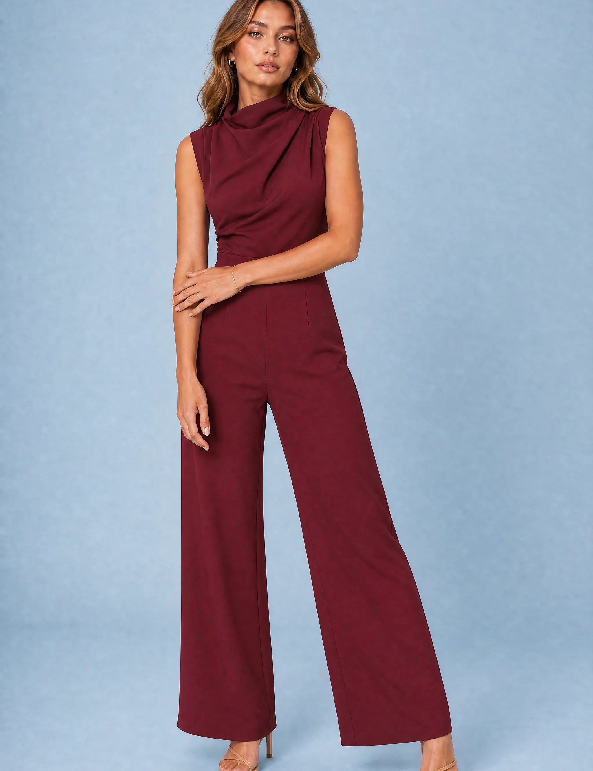 Combinaison fluide col drapé | Variante Bordeaux | Lounelle Paris