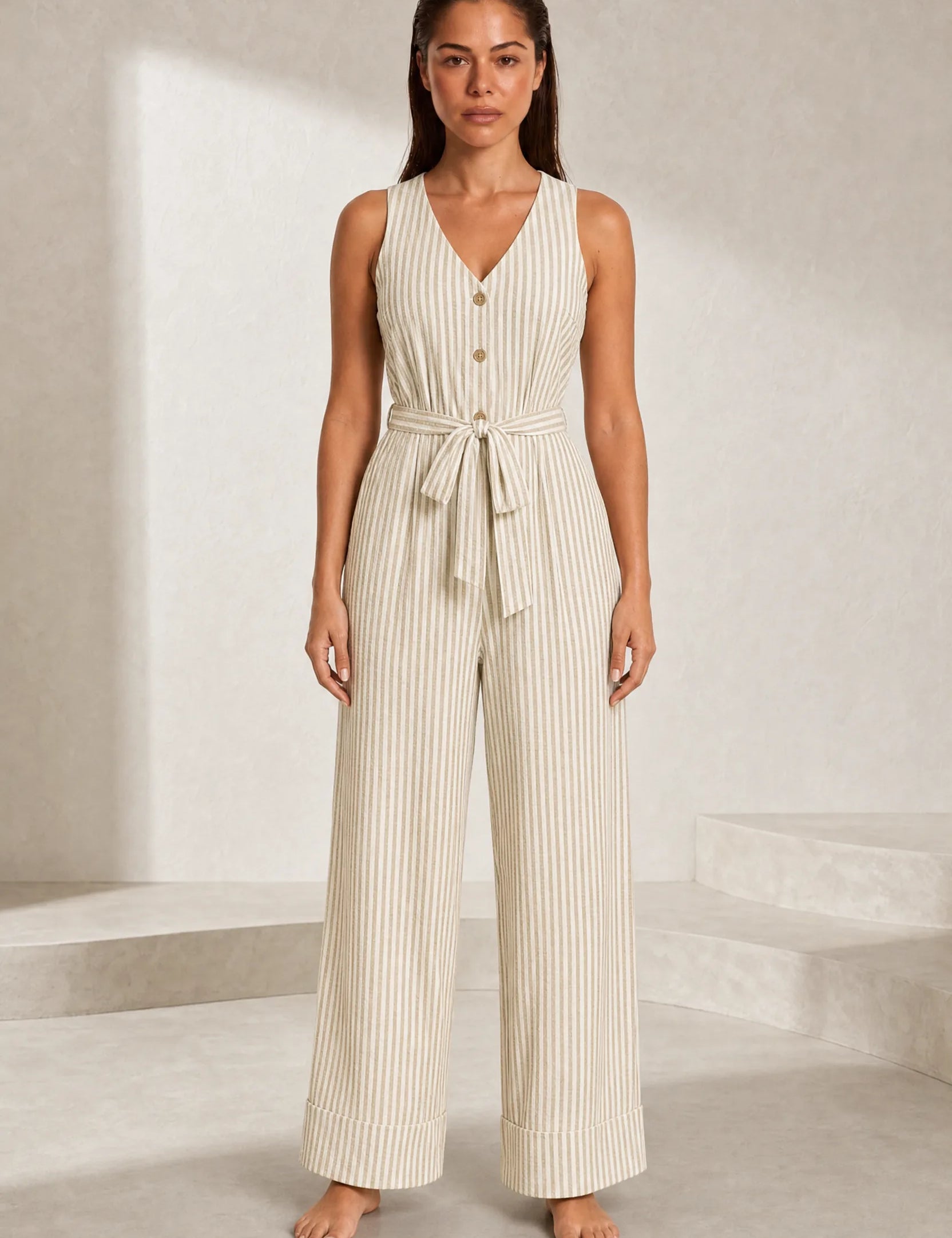 Combinaison rayée col V | Lounelle Paris