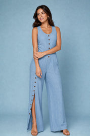 Combinaison sans manches boutonnée devant | Variante Bleu | Lounelle Paris