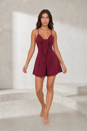 Combishort bordeaux col V à nœud | Lounelle Paris