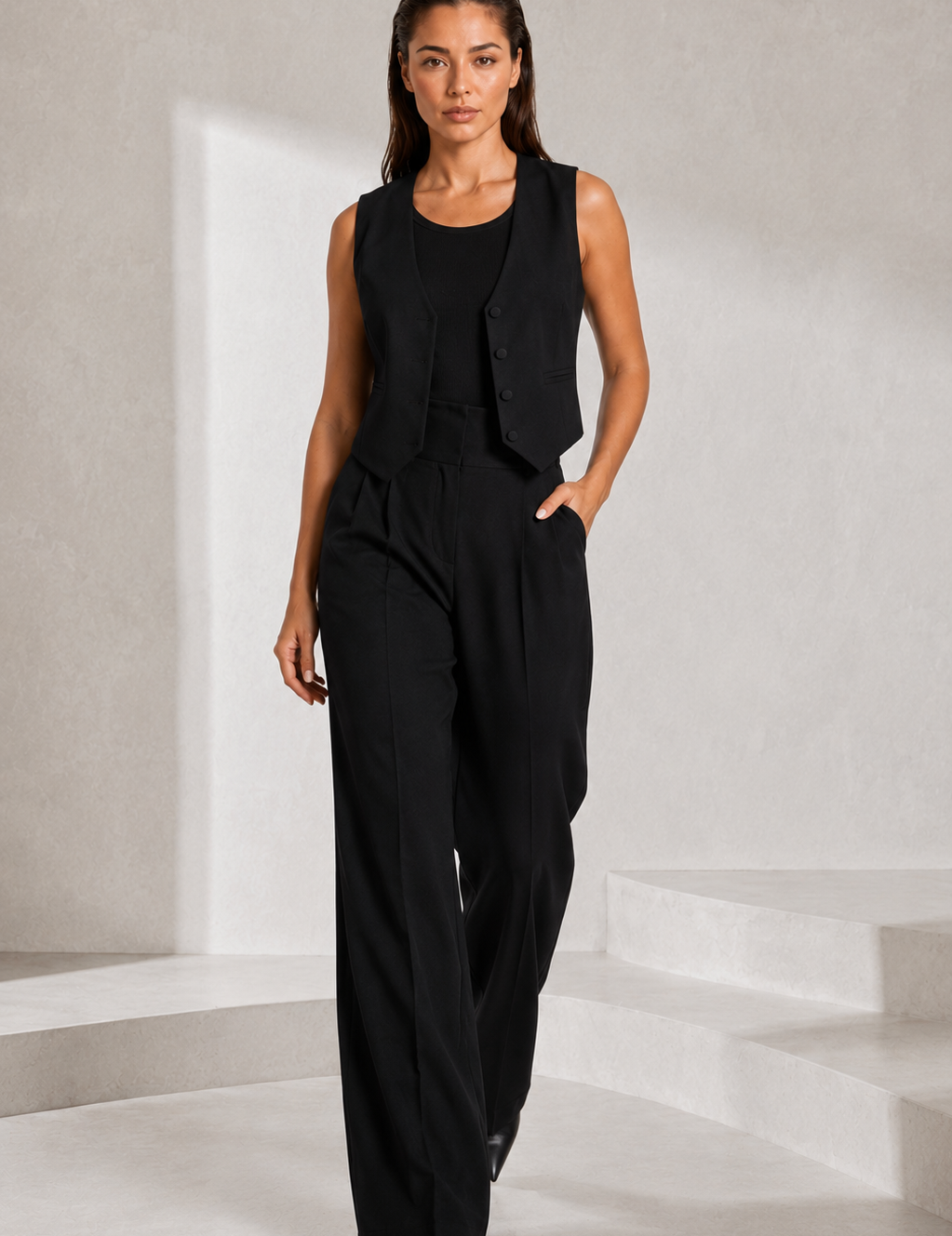 Ensemble gilet col V pantalon large | Lounelle Paris