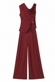 Ensemble bordeaux col drapé asymétrique | Lounelle Paris