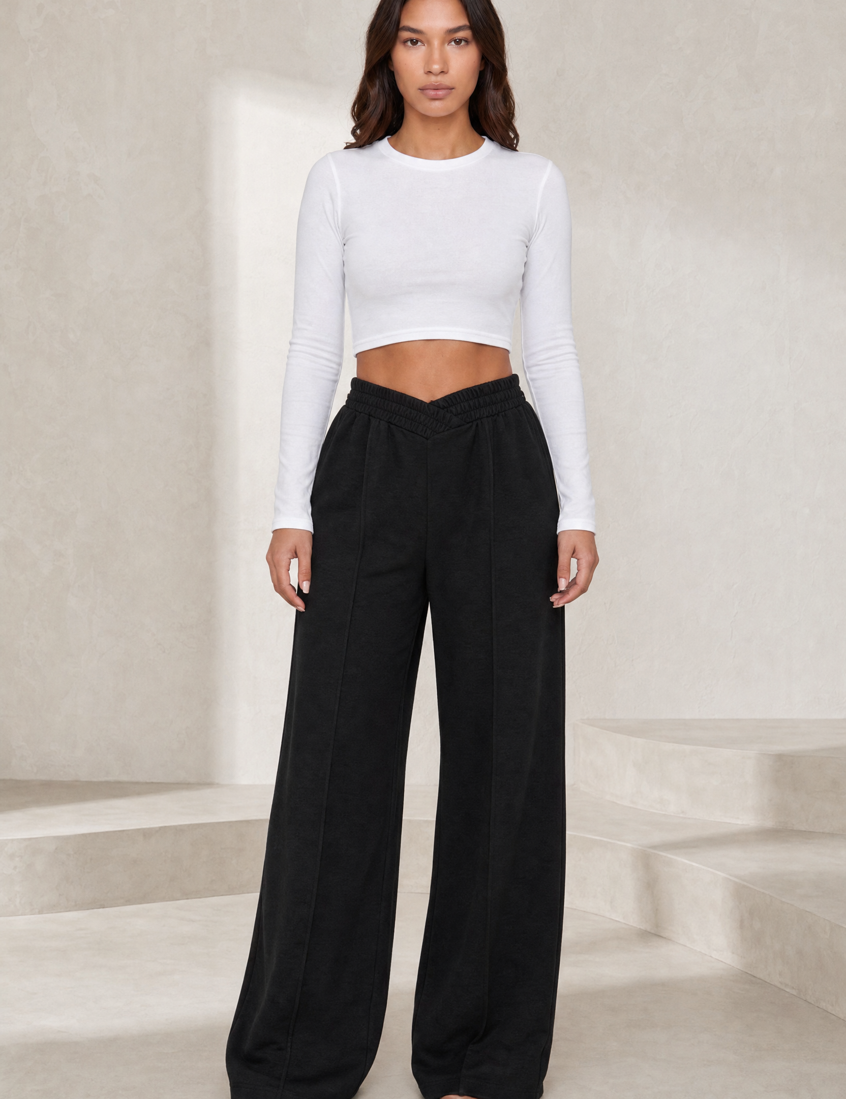 Pantalon large taille élastique en V | Lounelle Paris