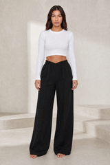 Pantalon large taille élastique en V