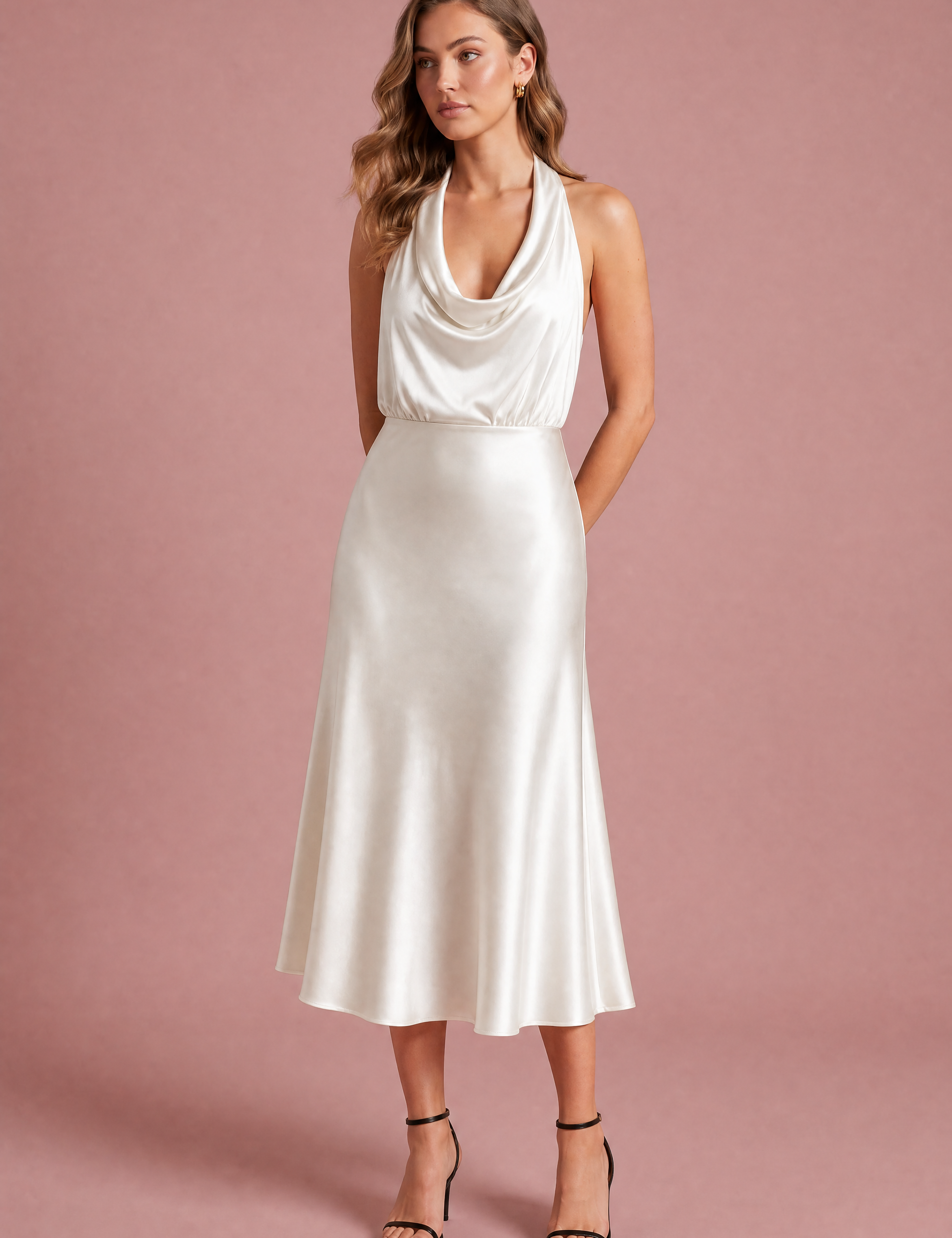 Robe noire col licou satinée | Variante Blanc cassé | Lounelle Paris
