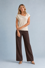 Beige asymmetrisk draperad T-shirt