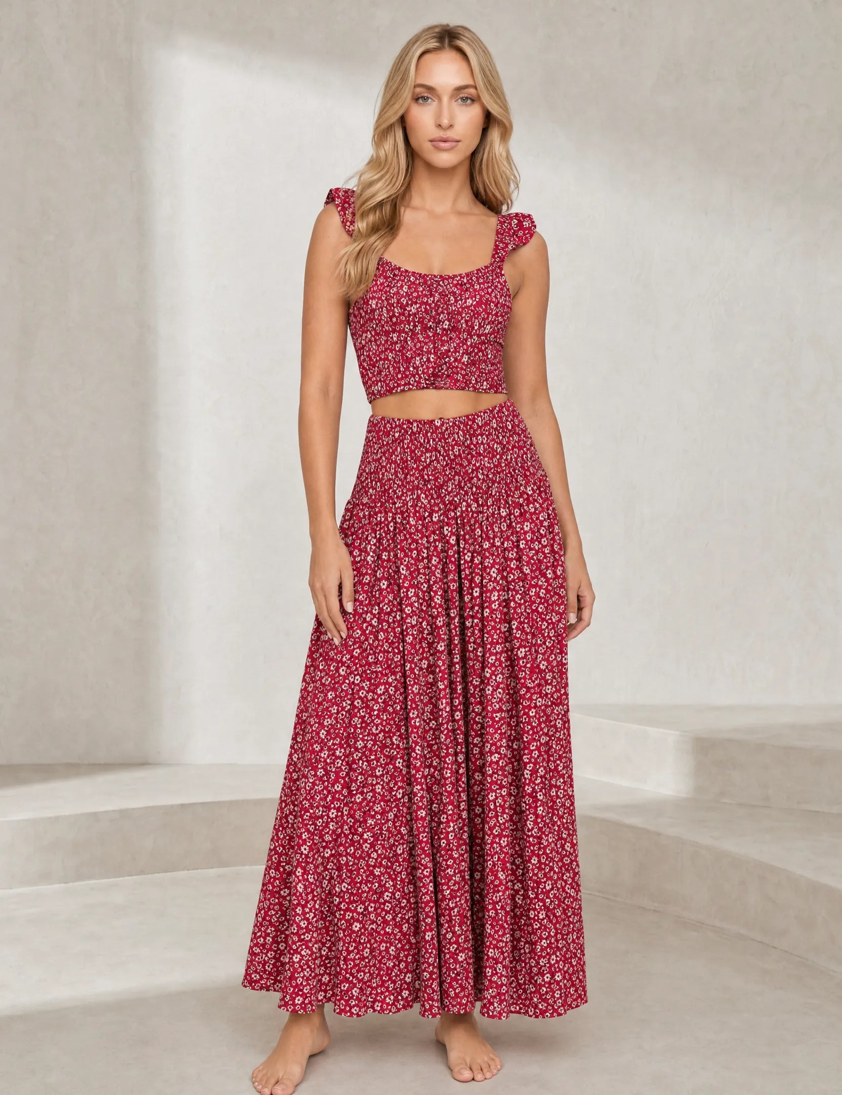 Ensemble jupe rouge imprimé floral | Lounelle Paris