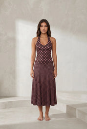 Ensemble marron à pois col halter | Lounelle Paris