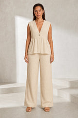 Ensemble pantalon jaune col V