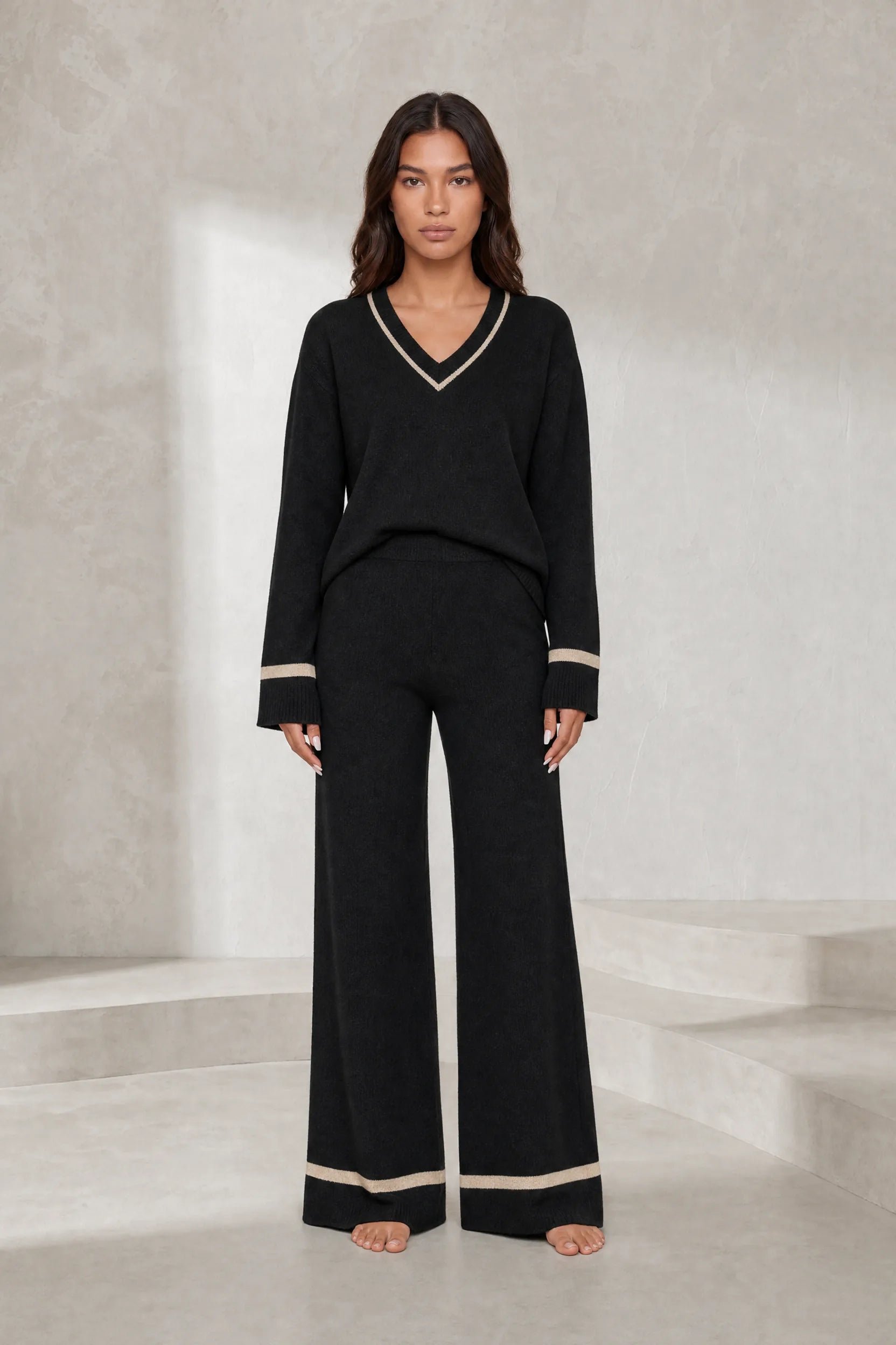 Ensemble pantalon noir bordures contrastées | Lounelle Paris