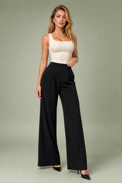 Pantalon large taille haute | Vue de face | Lounelle Paris