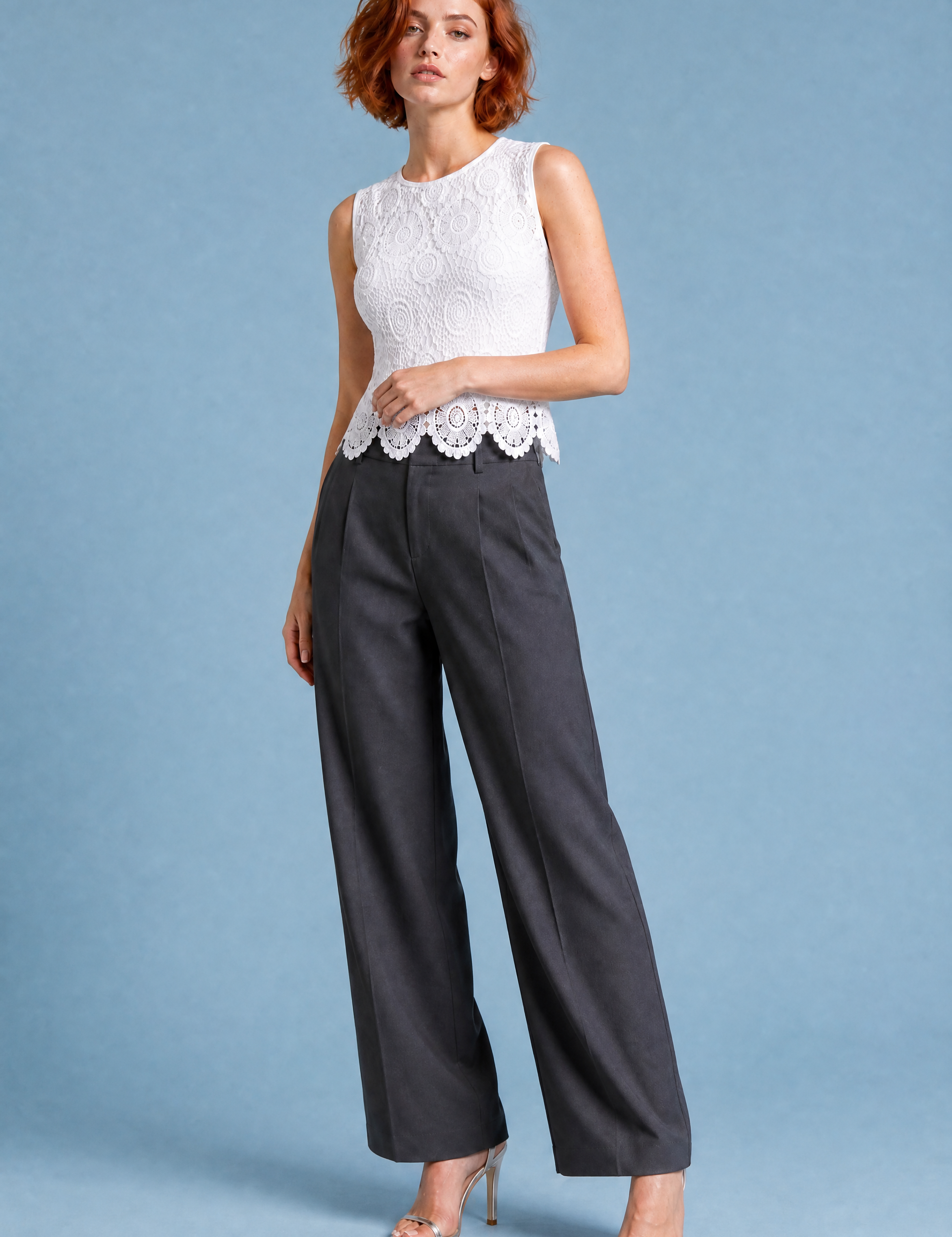Top en dentelle bretelles larges | Variante Blanc | Lounelle Paris