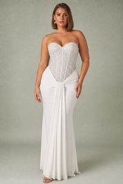 Robe longue bustier drapée | Porté sur une silhouette plus ronde | Lounelle Paris