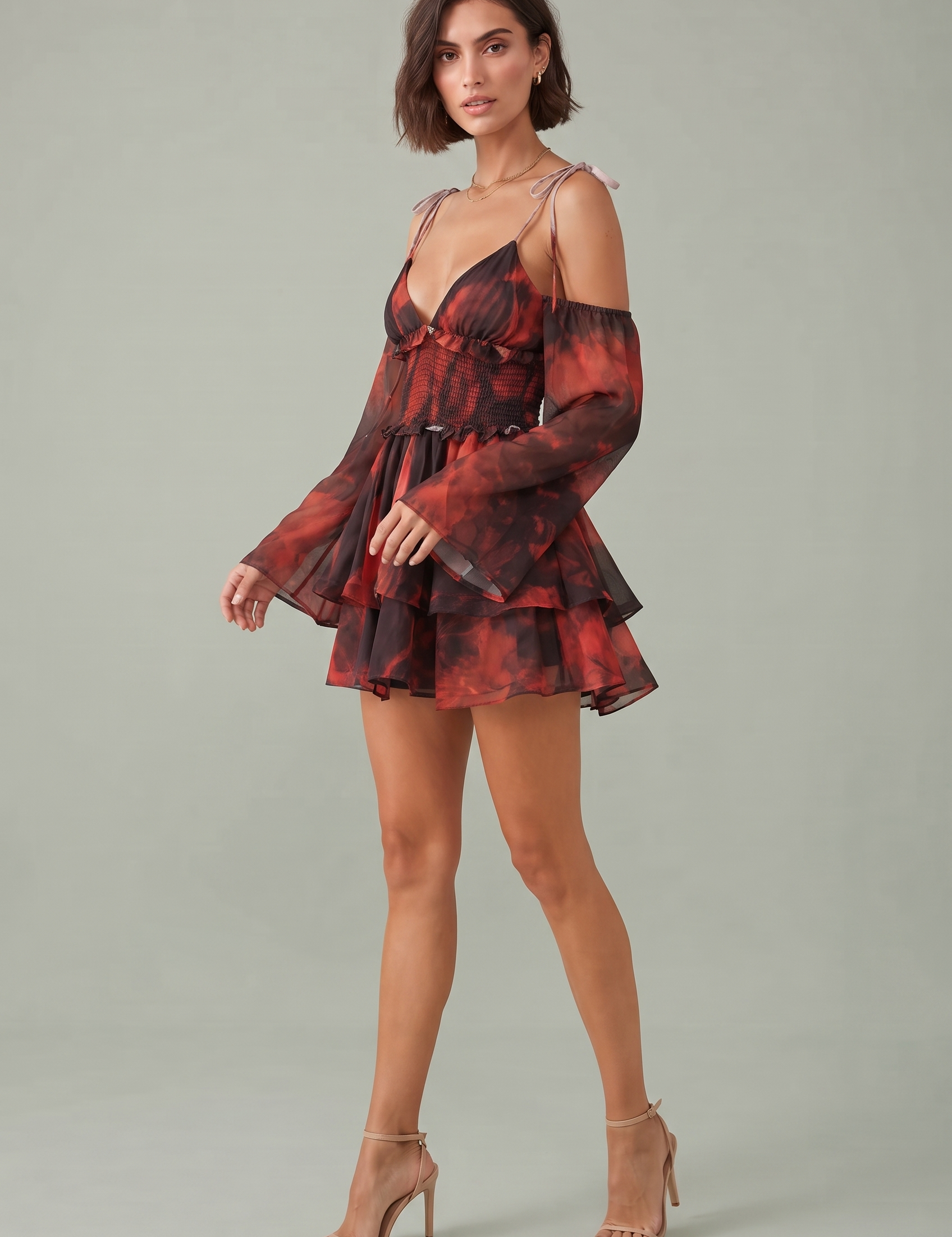 Robe fluide à bretelles et volants | Variante Rouge | Lounelle Paris