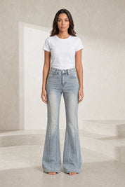 Jean bleu délavé taille haute évasé | Lounelle Paris