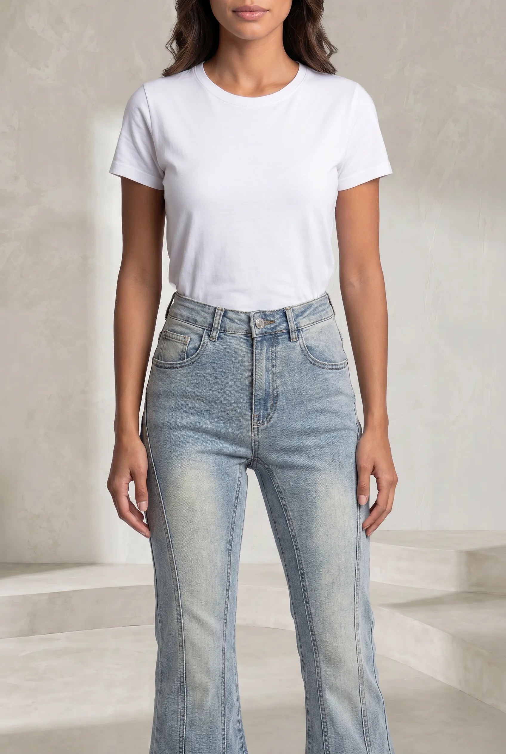 Jean bleu délavé taille haute évasé | Lounelle Paris