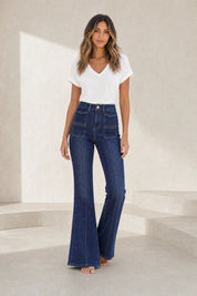 Jean bleu foncé taille haute évasé | Lounelle Paris