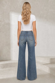 Jean flare bleu foncé taille mi-haute | Lounelle Paris