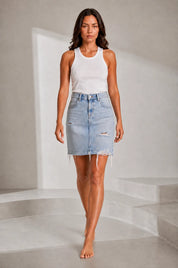 Jupe en jean bleu clair déchirée | Lounelle Paris