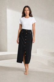 Jupe noire boutonnée taille haute | Lounelle Paris